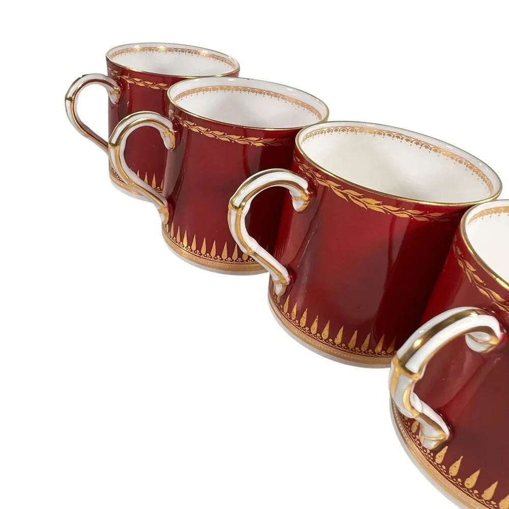 Royal Worcester Regency Red Espresso Demitasse Cups Saucers Sunburst Set Of 4 - Picture 15 of 16